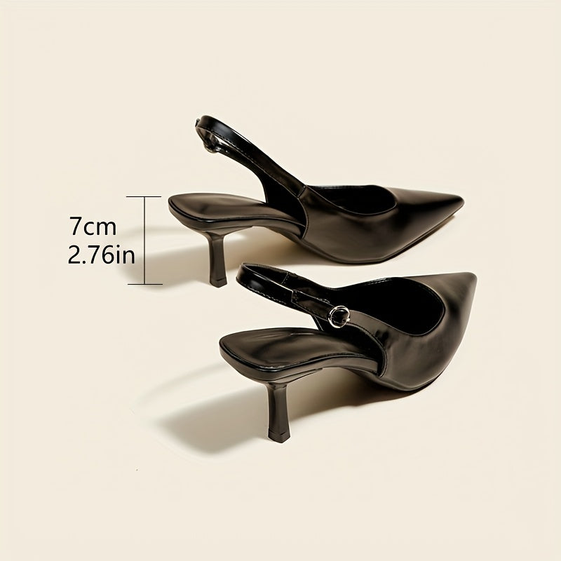 Escarpins Élégants Noirs à Talons Aiguilles pour Femme – Bout Pointu, Tige Synthétique Élancée, Détail Boucle Métallique, Polyvalents Toutes Saisons, Semelle en Caoutchouc Légère et Durable – Parfaits pour Soirées et Travail