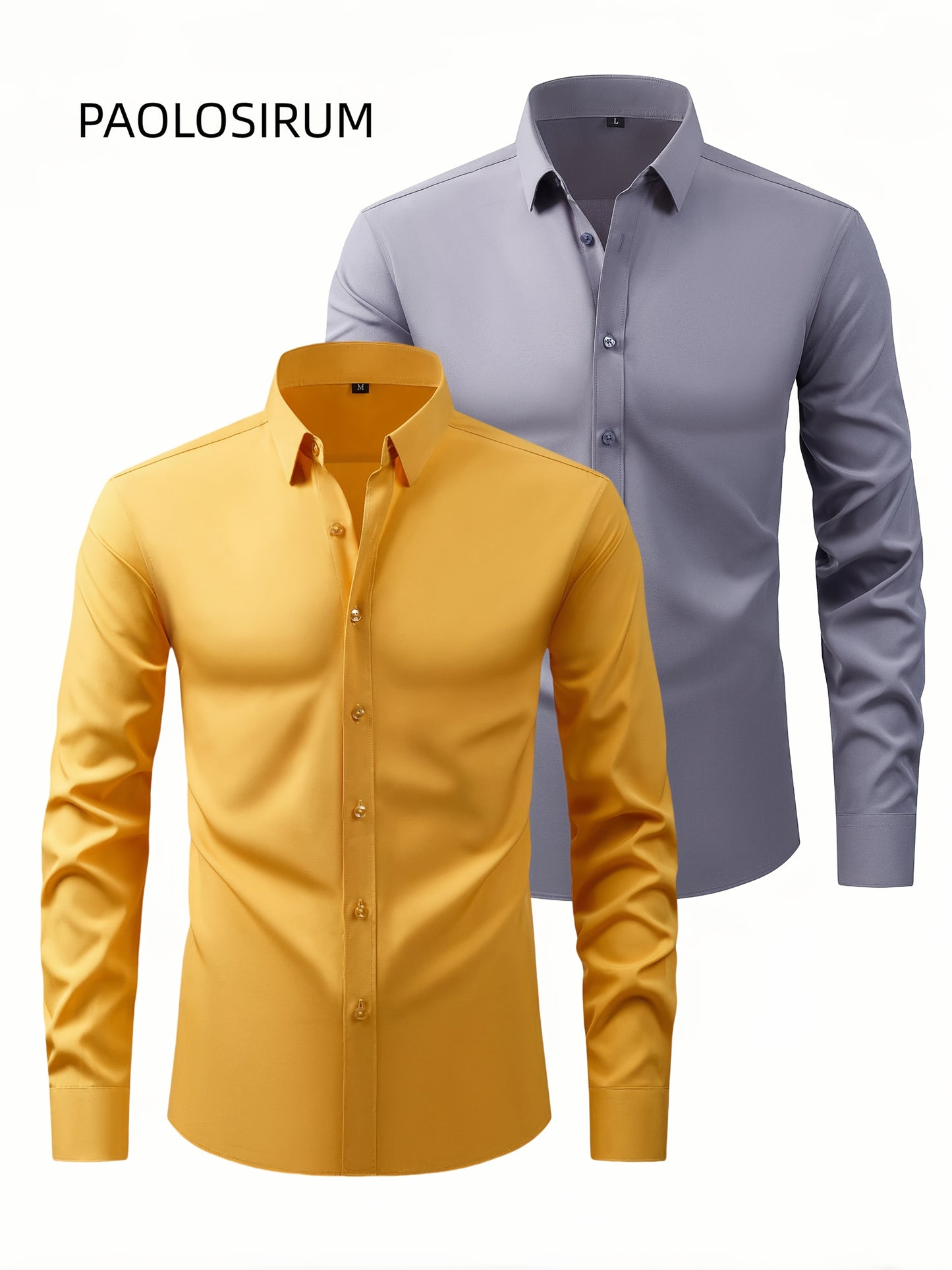 Two-Piece Set of Men'S Solid Color Elastic Shirts Ice Sliky Fiber Fabric Cool Shirts Breathable And Comfortable Business Casual Two-In-One Collar European And American Tops Men'S Clothing Multi-Color Optional Convenient Washi