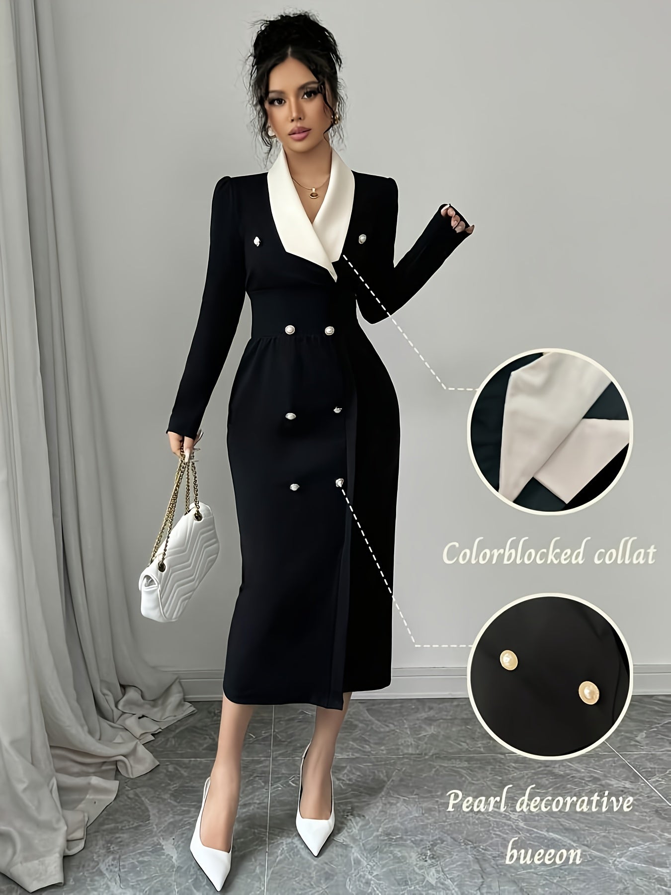 Women's Autumn and Winter Slim Fit Color Block Simple Casual Elegant Daily Dress m186