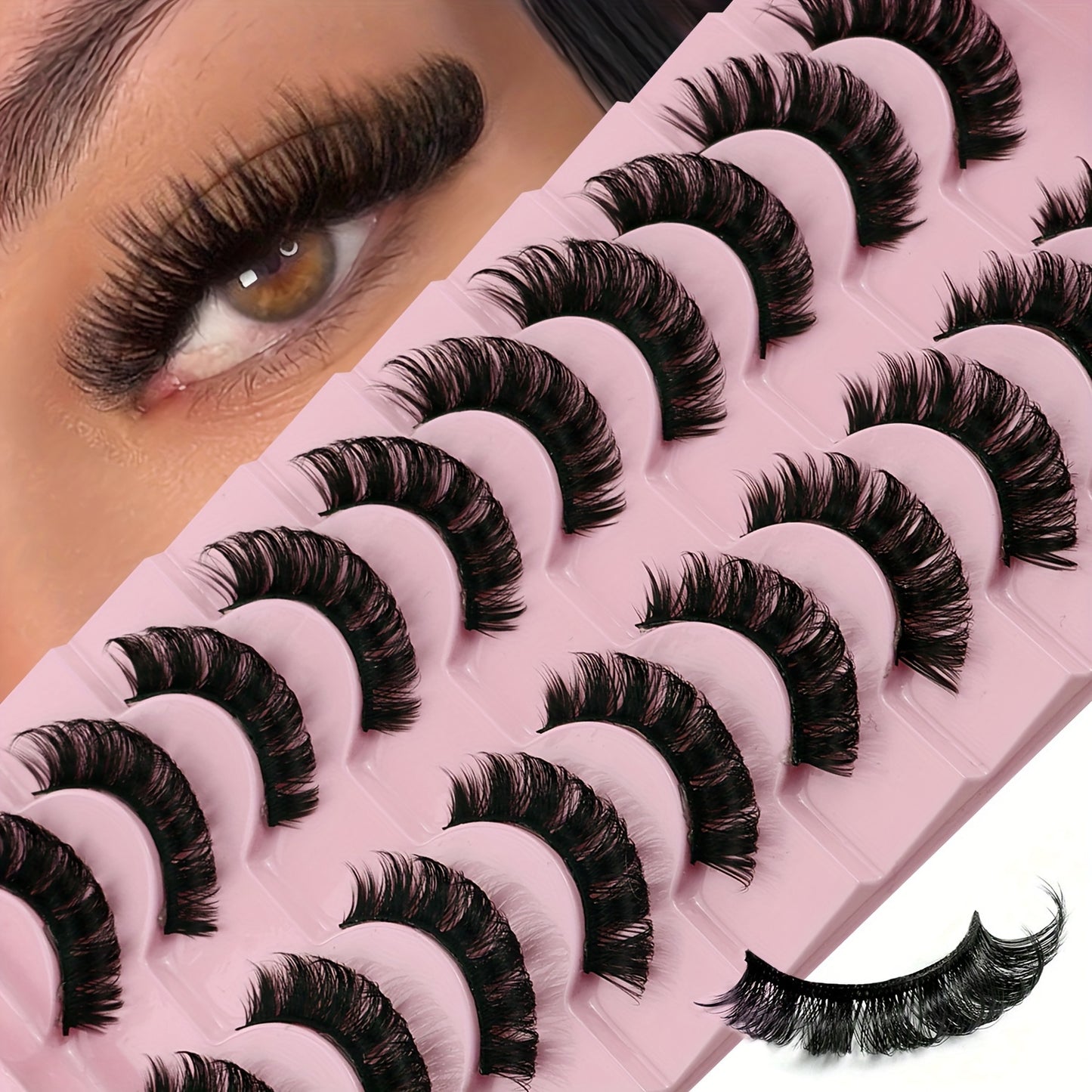 10 paires de faux cils doux, longs, recourbants, épais, adaptés aux peaux mates, non irritants, réutilisables, convenant aux extensions de cils, aux faux cils individuels, aux bouquets de faux cils, aux faux cils courts, etc.