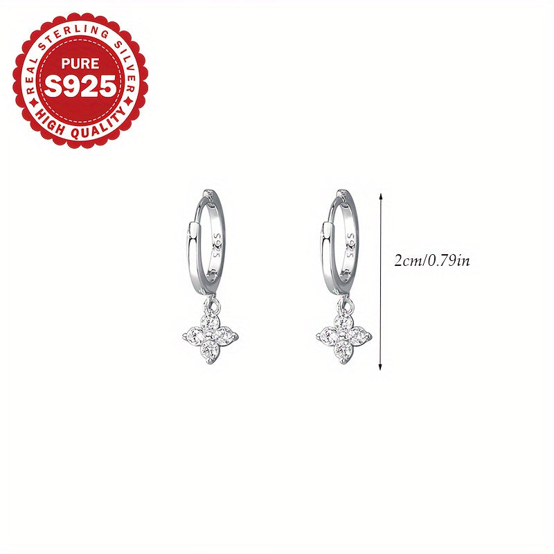 1 Paire de Boucles d'Oreilles Pendentif Trèfle à Quatre Feuilles, Argent 925, Zirconium Cubique Synthétique, Style Classique et Élégant, Bijoux Hypoallergéniques pour Femme