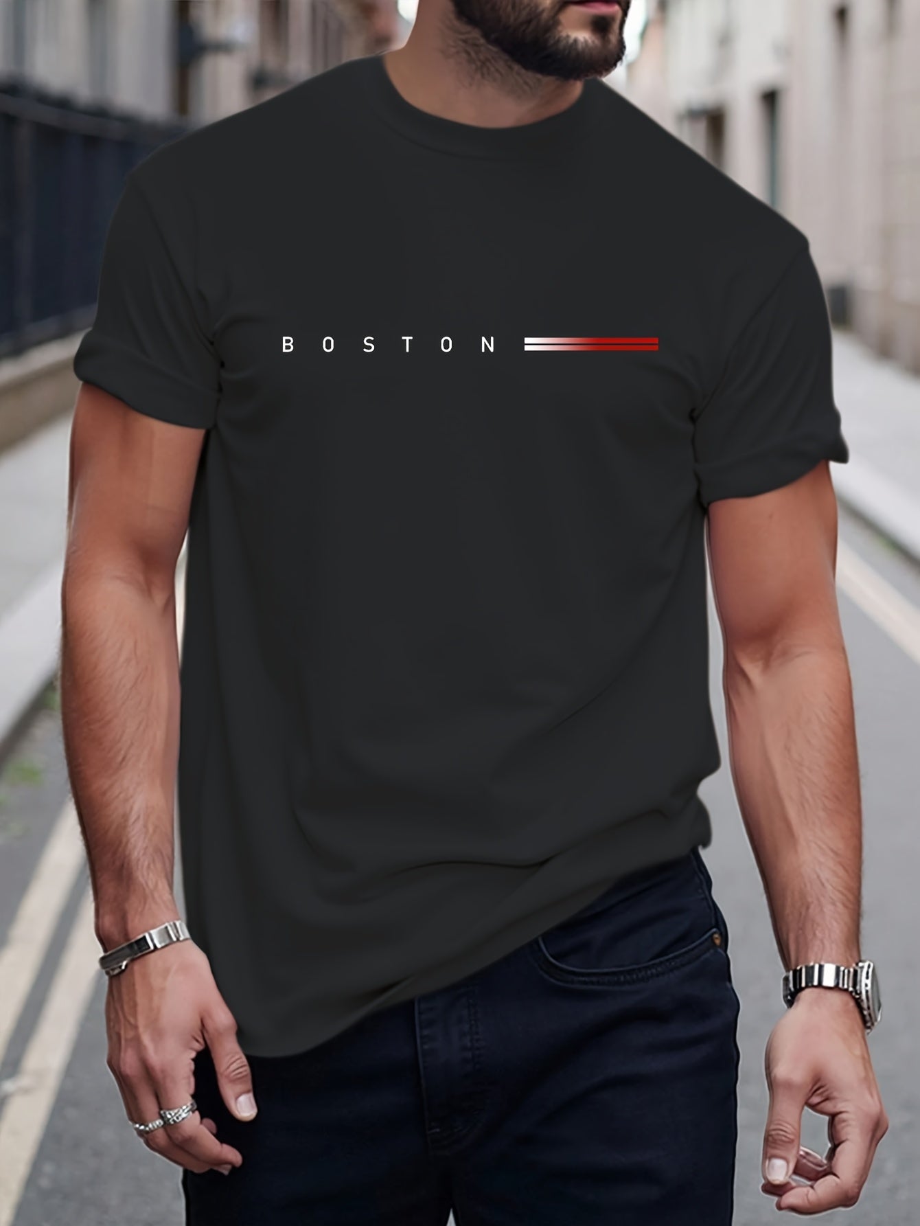 Men's Heavyweight 100% Cotton T-Shirt with Boston Terrier Print - Twist-Detailed Round Neck Short Sleeve Casual Tee Suitable for All-Season Wear - Machine Washable Comfortable Everyday Top for Men (Men's Fashion)