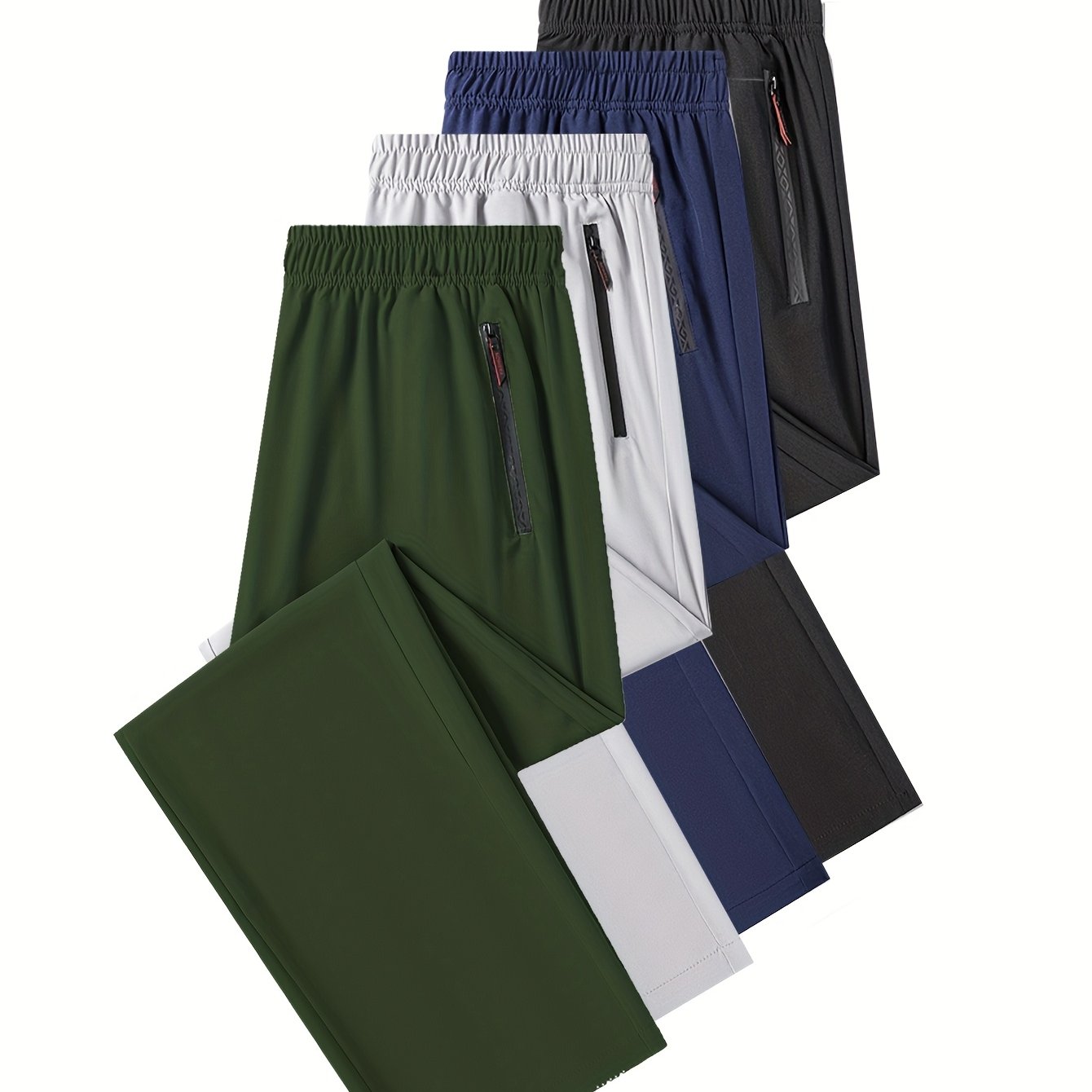 4pcs Pantalons Homme Casual – Cordon, Léger & Stretch, Poches Zippées, Running & Jogging