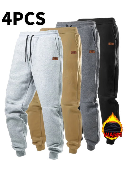 4pcs Pantalons Sport Homme – Automne/Hiver, Cordon, Tissu Élastique, Doublure Chaude, Casual
