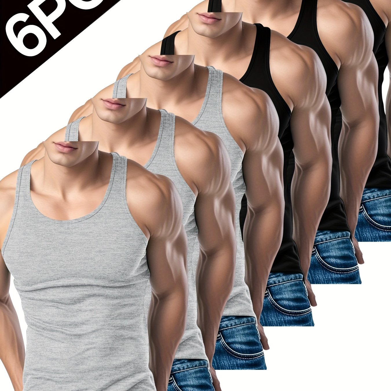 Lot de 6 Débardeurs Sans Manches Homme