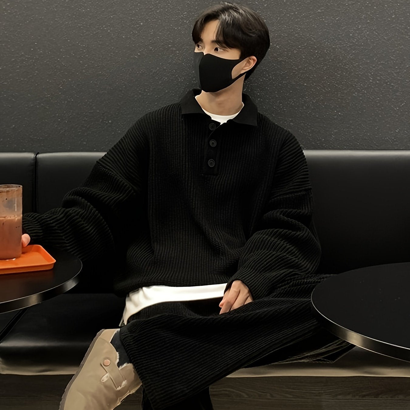 Korean-Style Plush Knitted Sweater with a Trendy Collar, Perfect for Winter Versatility, Selected by Temujin.