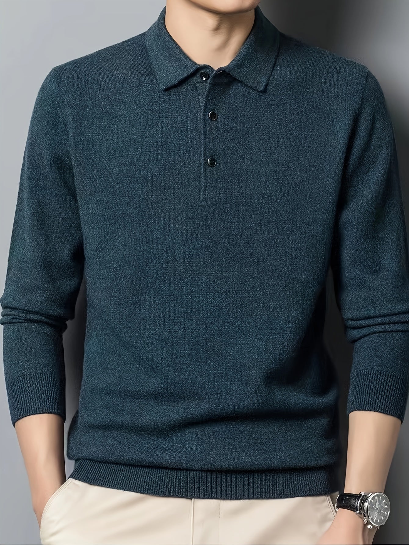 2024 New Cross-Border Men'S Polo Collar Button Knitted Sweater (Men'S Warm Top)