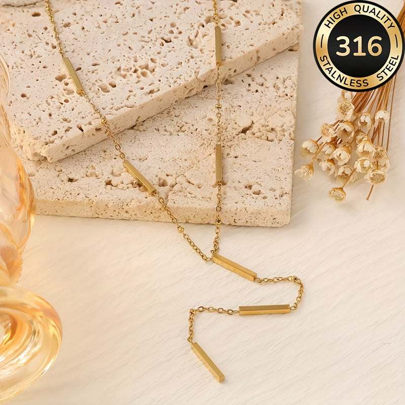 Collier Femme Hypoallergénique – Acier Inoxydable en Y avec Perles Riz, Plaqué Or 18K, Pendentif Long à Glands Élégant, Idéal pour Quotidien, Soirées, Halloween, Noël et Cadeaux d’Anniversaire