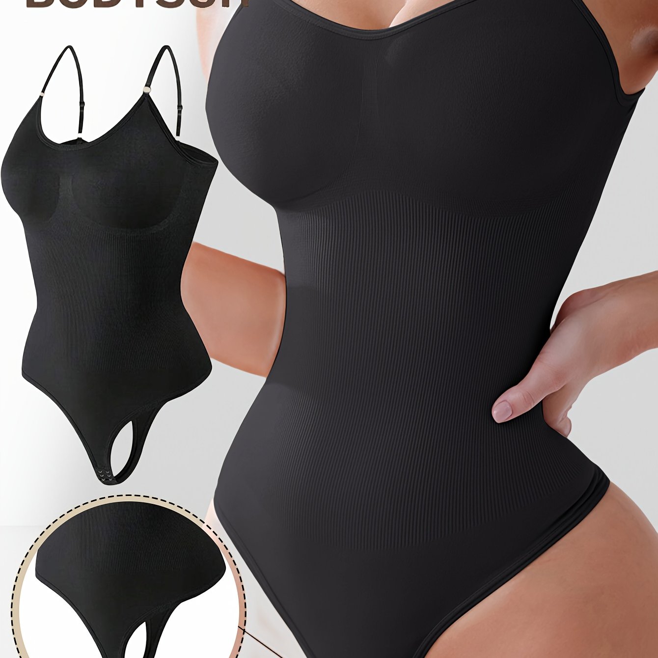 Body femme élégant couleur unie, dos nu, maintien élevé avec contrôle du ventre et effet amincissant, mélange nylon-élasthanne, parfait pour tenue décontractée