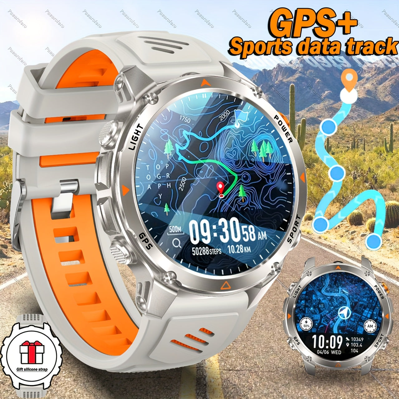 2025 new GPS smartwatch with flashlight, full touch screen, wireless calling, music playback, for iPhone/Android, equipped with GPS, compass, altimeter, barometer, calendar, calculator, calorie pedometer, fitness tracker, swi
