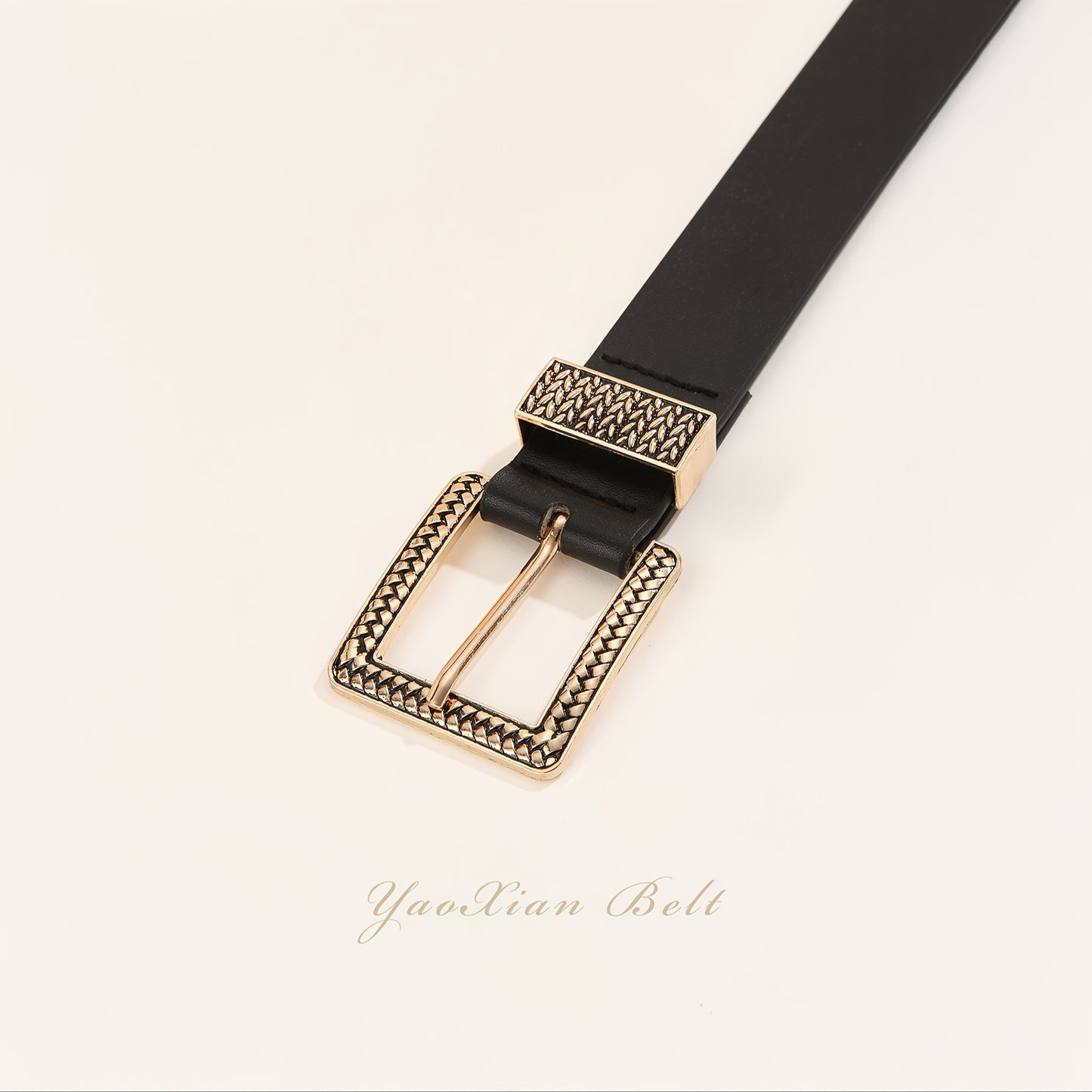 1 pc ceinture pour femmes – Boucle rétro dorée, ceinture en PU faite main, style luxe léger avec motif géométrique, polyvalente pour robes, jeans, tenues décontractées et formelles