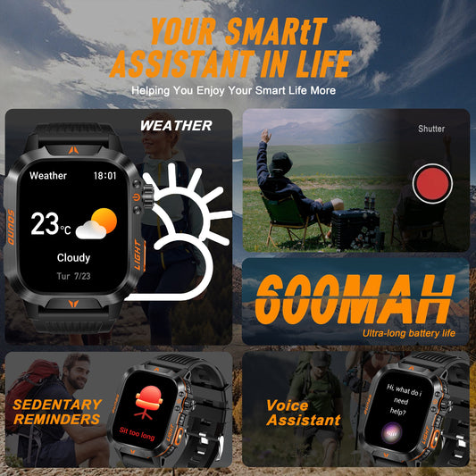 QTLJJBY Men's Smartwatch - 2.02" HD Display, Call & Text Functionality, Camo Design With Altimeter, Barometer, LED Flashlight, Sleep Tracker And 600mAh Battery - Perfect For Fitness & Outdoor Adventures