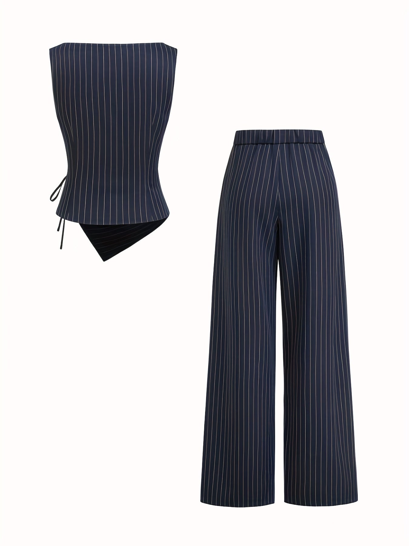 Ensemble deux pièces rayé pour femme, style décontracté chic