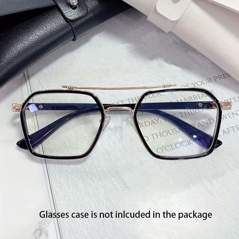 1pc TERNICOL Vintage Style Full Rim Glasses, Anti Blue Light PC Lens, Polycarbonate Frame, Fashionable Flat Light Eyewear with Case, Unisex for Photography & Street Fashion,Protect Against Blue Light from Computers and Electr