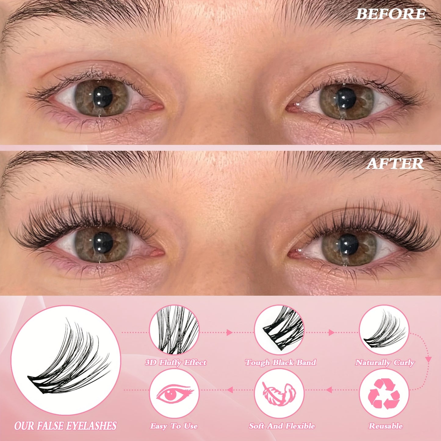 120 Touffes de Cils DIY – 8-16mm, Naturels et Fins, Réutilisables, Idéal Halloween, Noël, Saint-Valentin, Mariages et Plus