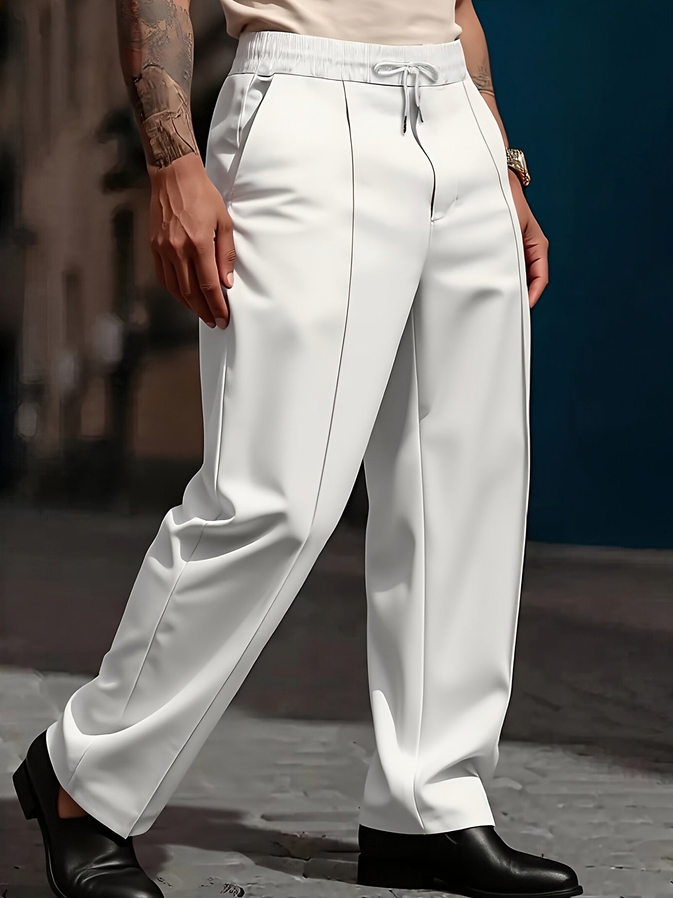 Pantalons Homme Lourds – Jambe Droite, Formels & Business, Blanc, Anti-Rides, Tout Saison