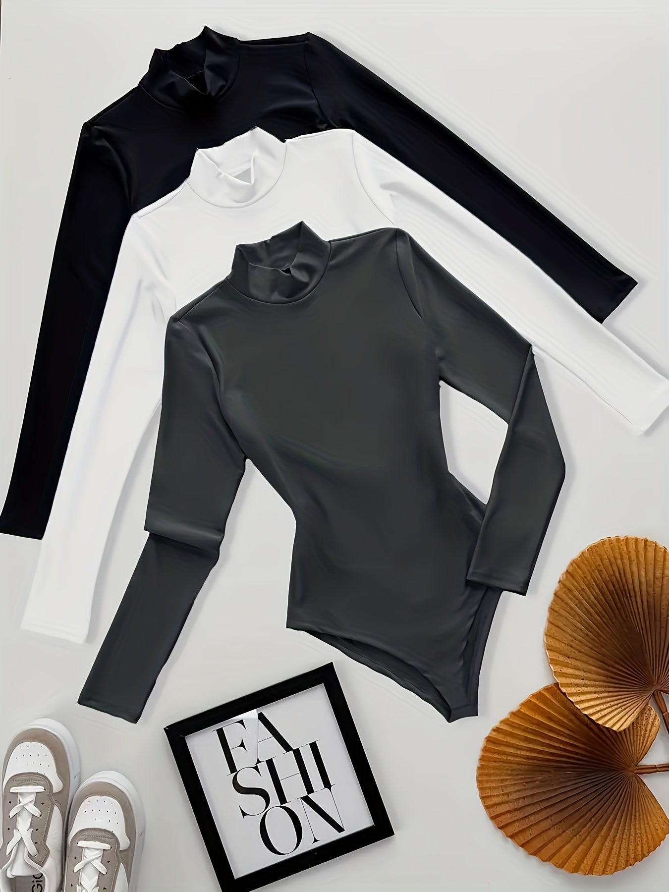 T-shirt Femme Élégant Manches Longues - Tissu Doux Extensible, Col Montant Slim pour Tenues Quotidiennes et Formelles, Polyvalent Printemps/Automne, Bureau, Soirée, Casual