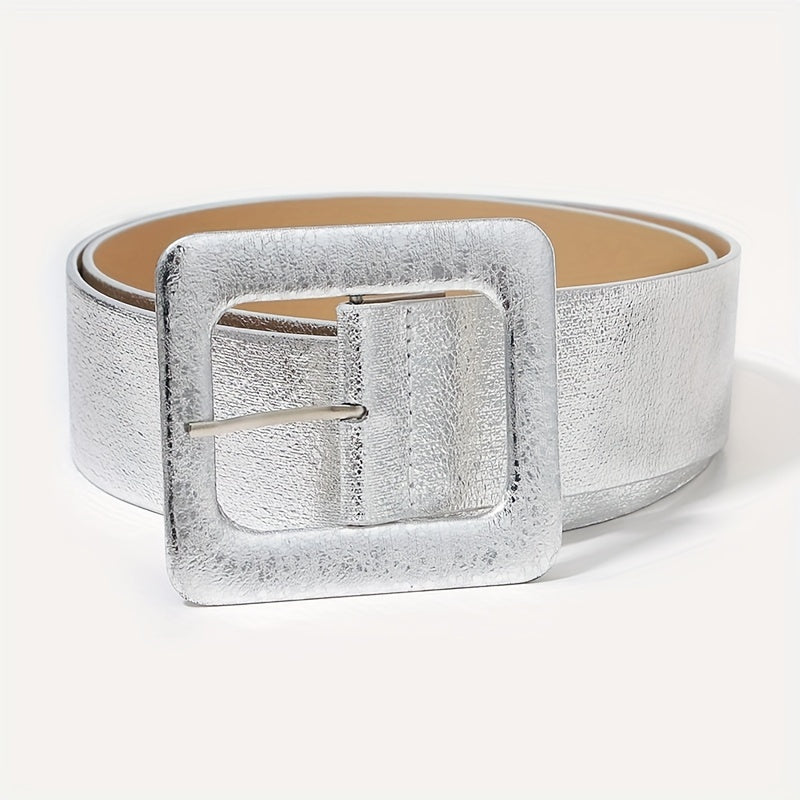 Ceinture élégante argentée – Design large, parfaite pour femmes grande taille, apporte une touche de sophistication à toute robe ou haut, accentuant la taille