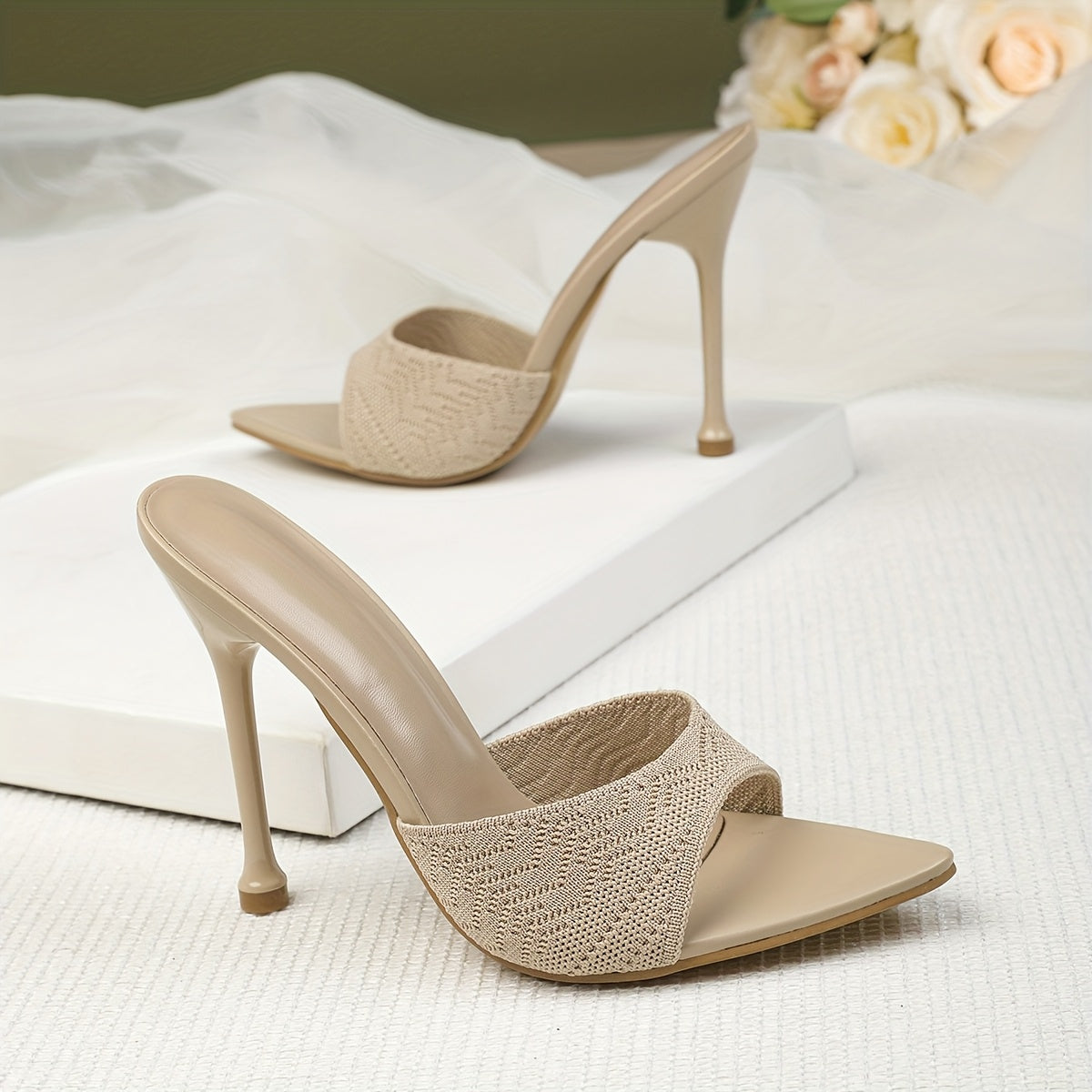Mules Élégantes à Talons Aiguilles pour Femme – Bout Ouvert, Talons Ultra-Hauts, Tige en Microfibre, Semelle Antidérapante en Caoutchouc, Parfaites pour Mariages, Soirées, Bureau et Événements Extérieurs – Sandales de Soirée