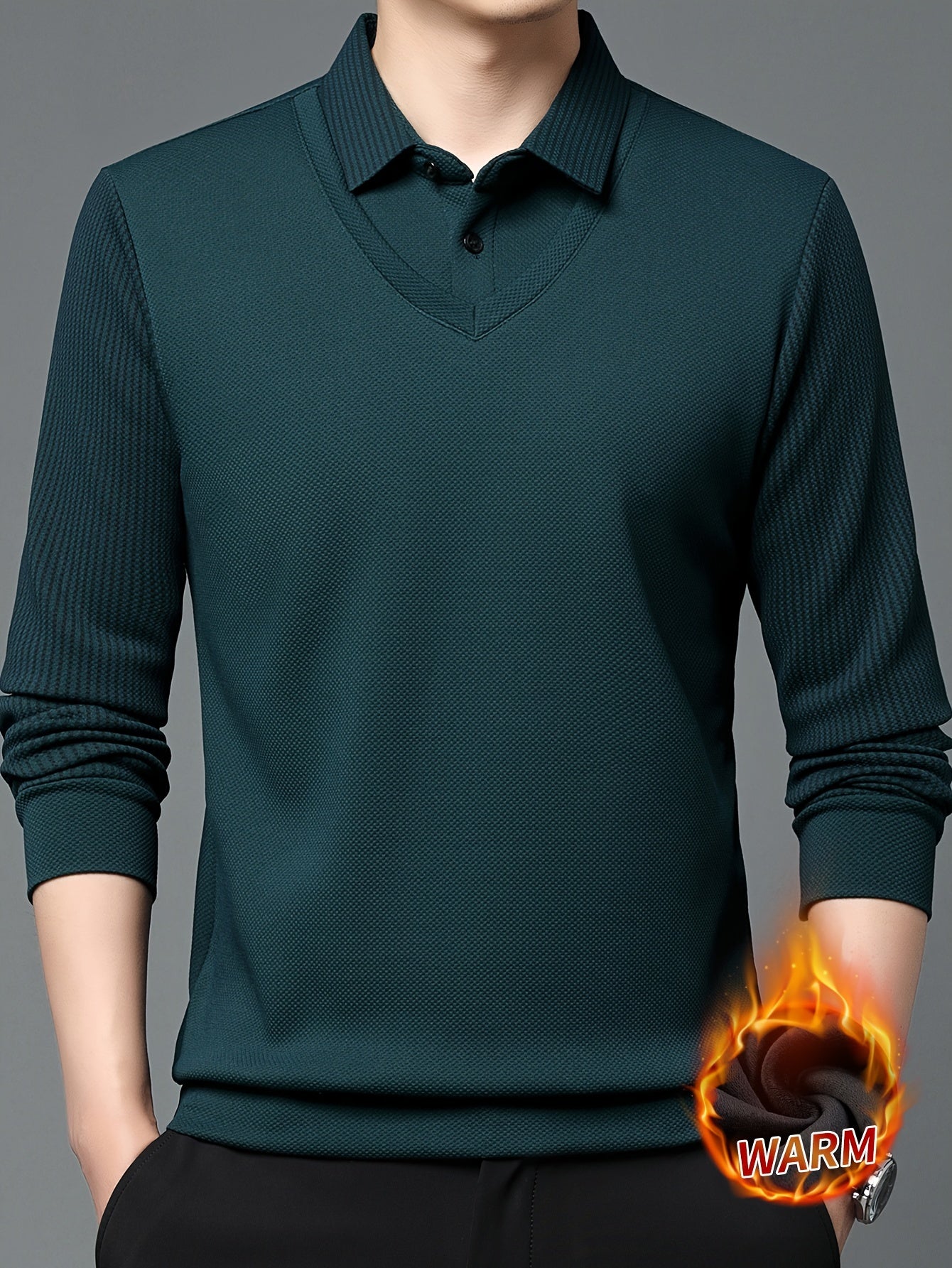 Solid Fake Two-piece Lapel Versatile Shirt Tops, Breathable Long Sleeve Golf Shirt For Casual Daily Wear, Spring And Autumn