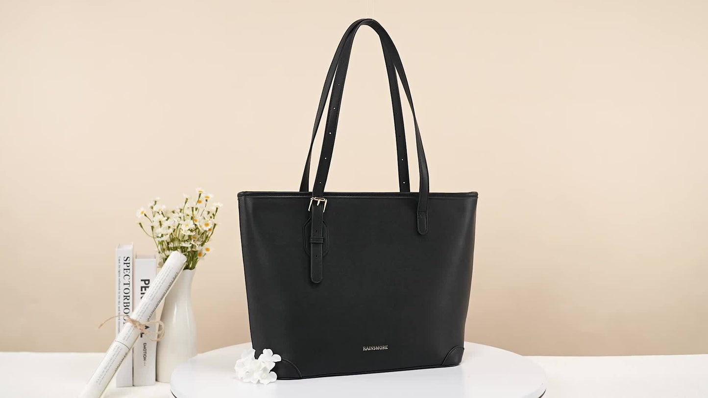 Sac cabas pour ordinateur portable femme en simili cuir – grande capacité avec compartiment tablette, léger et élégant, noir ou marron clair, parfait pour le travail et usage quotidien