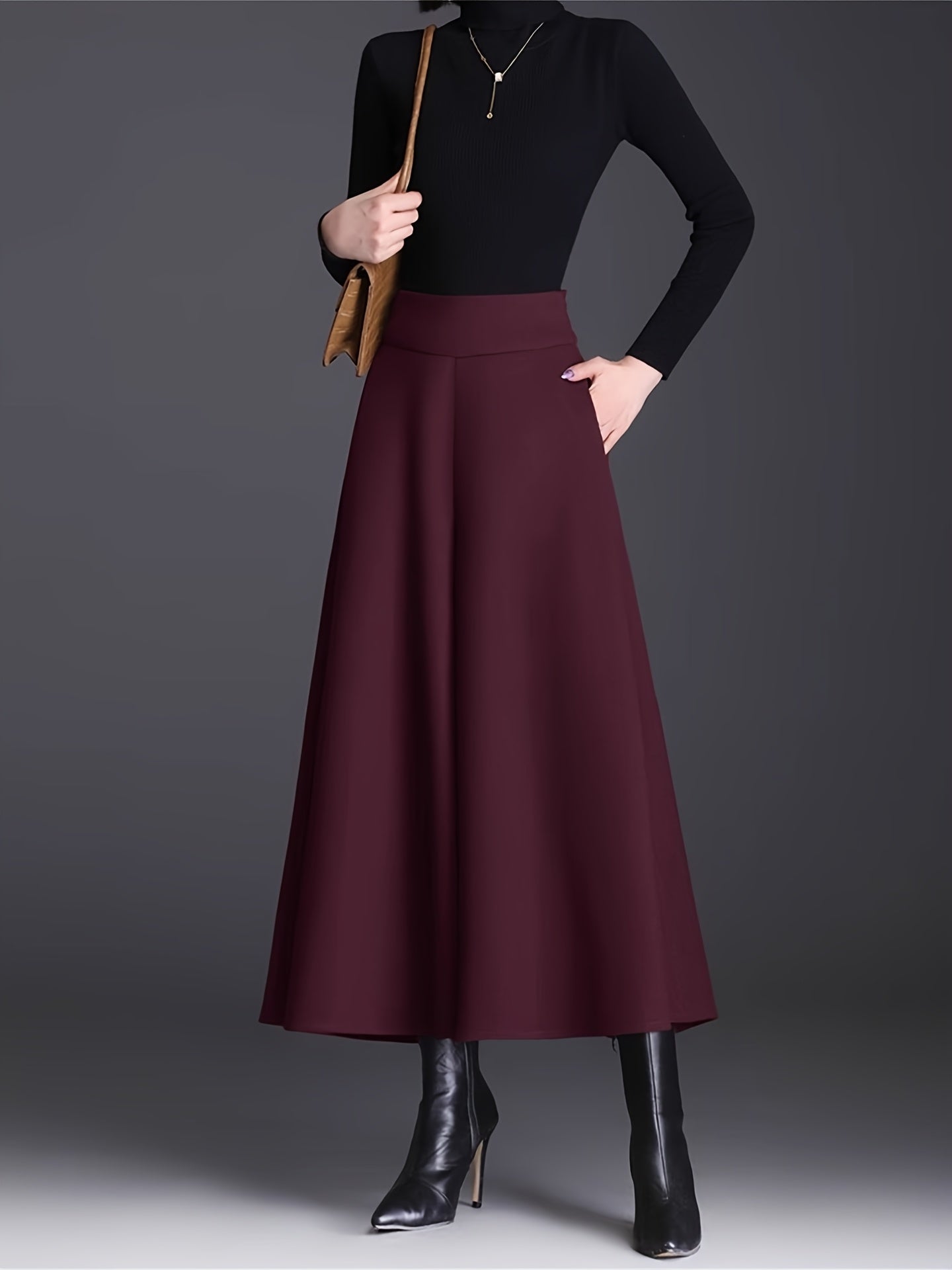 Pantalon Femme Taille Haute – Jambe Large Doublé Polaire, Taille Élastique, Confortable, 7/8, Automne/Hiver