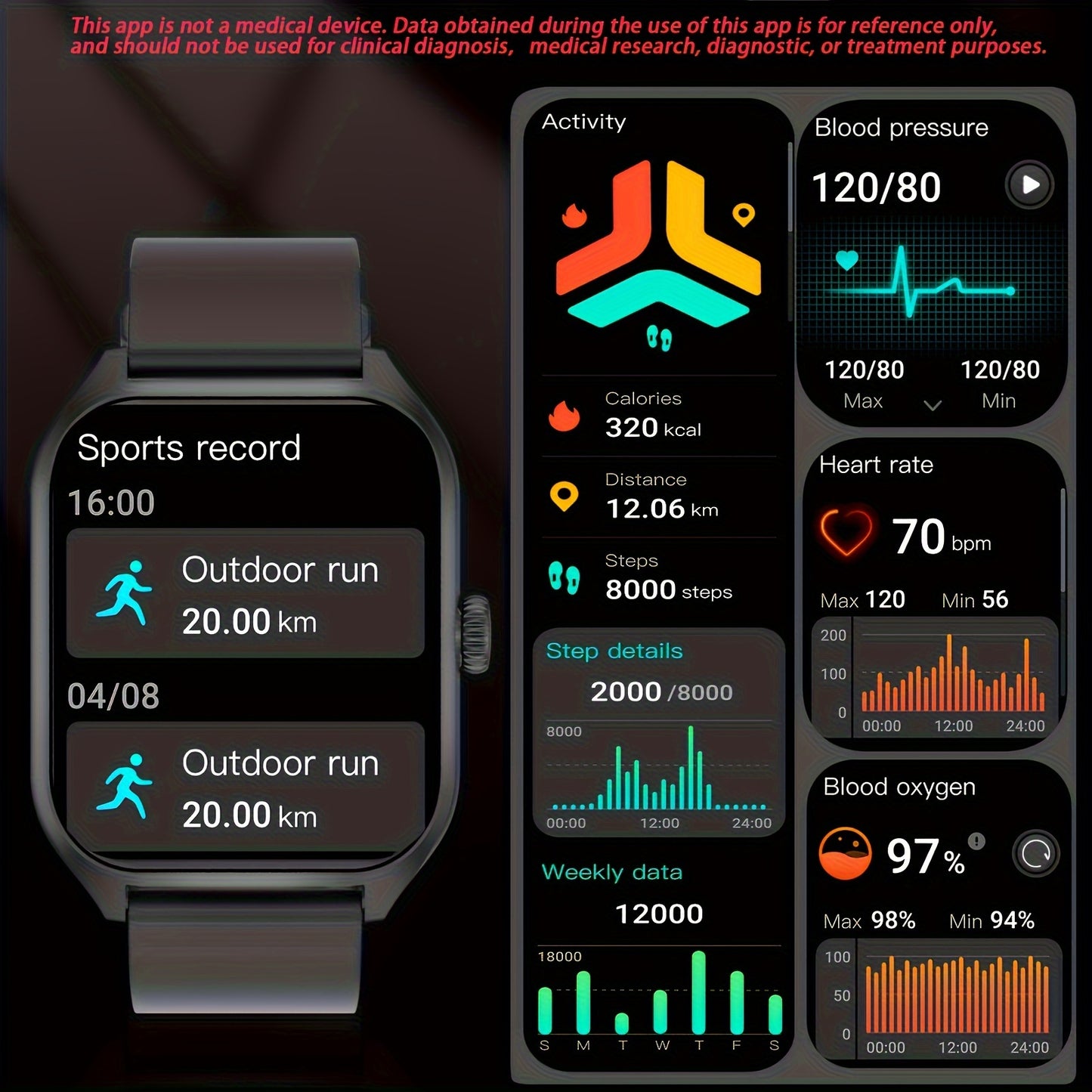 4.98cm Smart Watch with Body Temp/ Monitor, Smart Watch with Wireless Call (Answer/ Make/ Reject Calls) for Men Women, Fitness Activity Tracker with 100+ Sports Modes/ SOS/ Game/ AI Voice/ Calculator, Compatible with Android