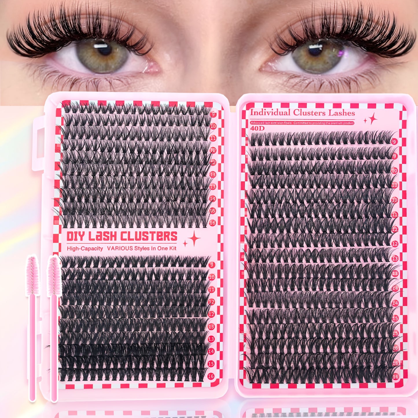 Set de Cils DIY pour Femme – 37 Rangées (740 pcs) / 14 Rangées (280 pcs) / 10 Rangées (200 pcs), Cils Individuels 8-16 mm, Inclus Brosse à Cils, Style Hybride, Parfait pour DIY Débutants à la Maison, Réutilisable