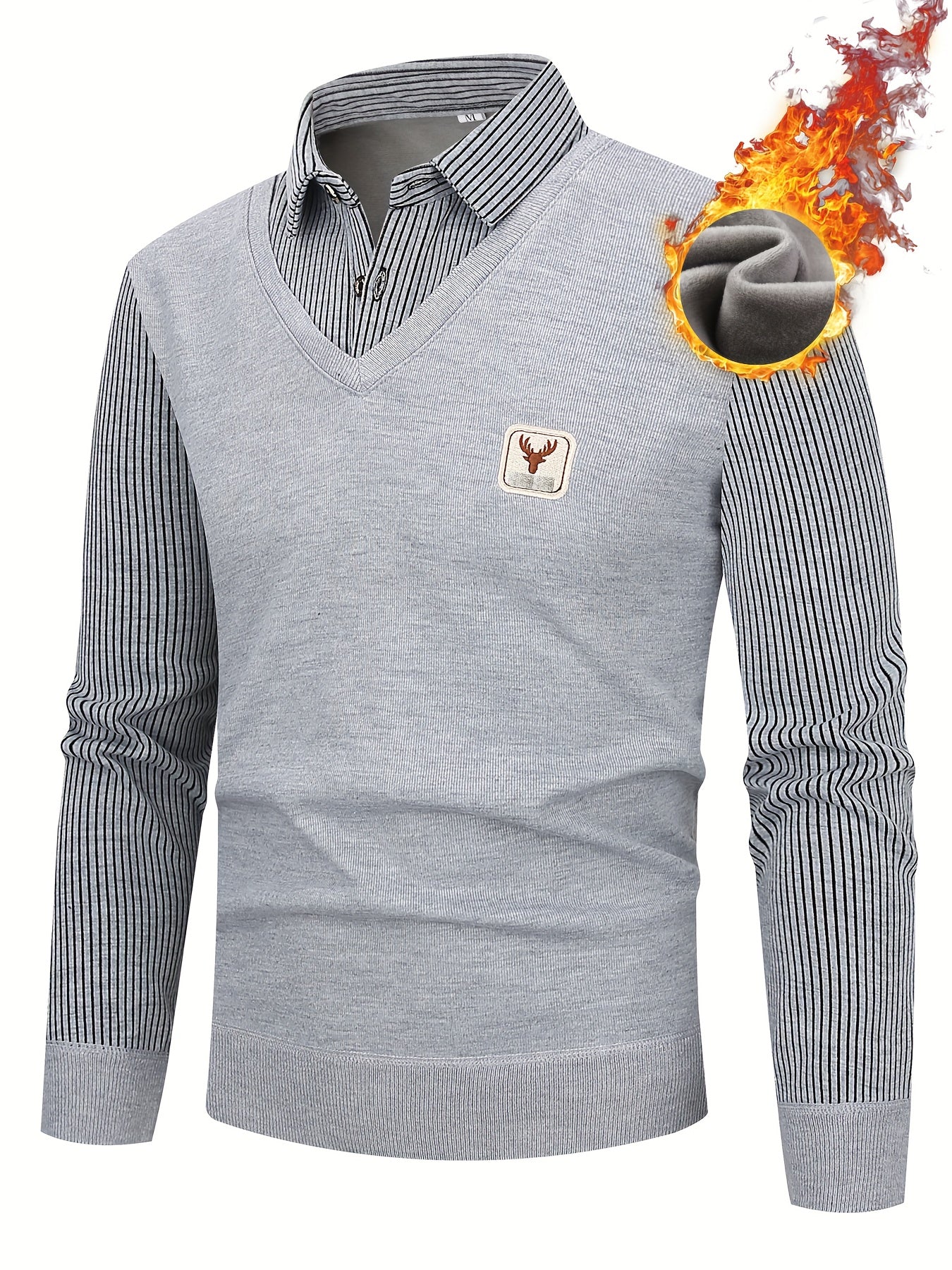 Men'S Elegant Striped Knit Sweater with Button Collar - Warm Long Sleeve Pullover for Golf, Running, Hiking & Outdoor Activities - Perfect for Casual Wear, Parties, and Special Occasions, Golf Apparel | Button Collar Sweater
