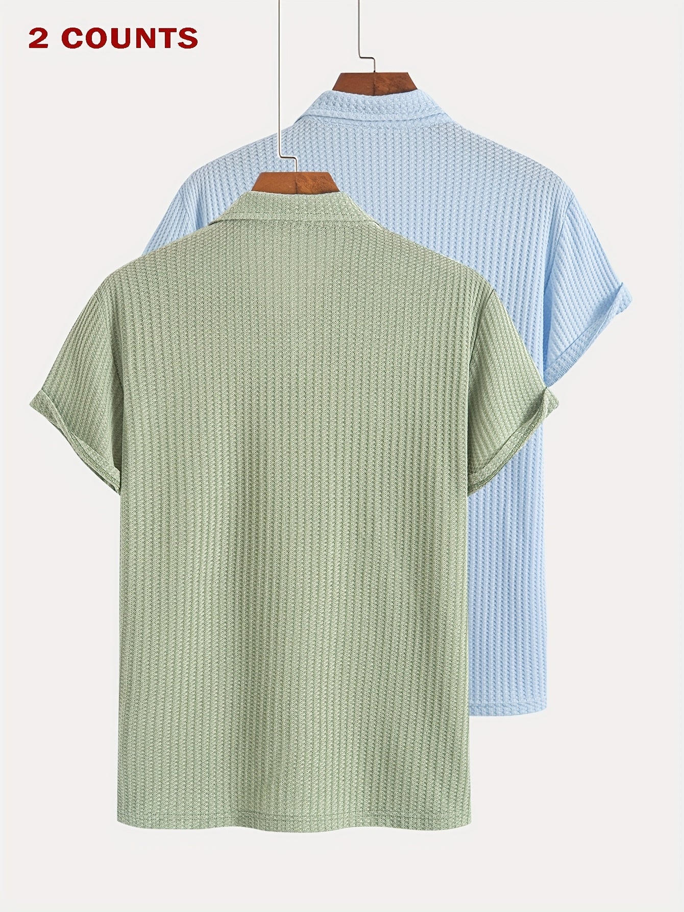 Two Pieces of Summer Casual Sports Jacquard Knit Short-Sleeve Polo Shirts, a Set of Two Jacquard Textured Short-Sleeve Polo Tops.