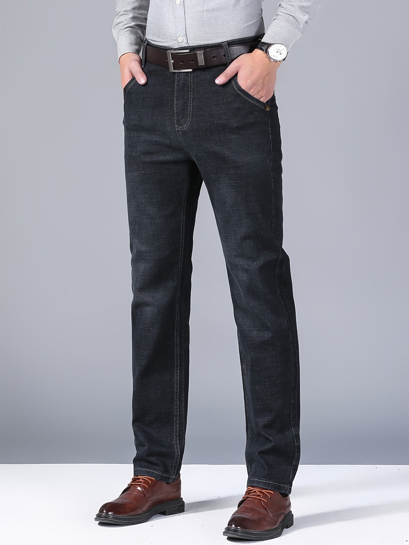 Pantalons Homme Faux Denim – Bleu-Noir, Regular Fit, 5 Poches, Casual & Tout Saison