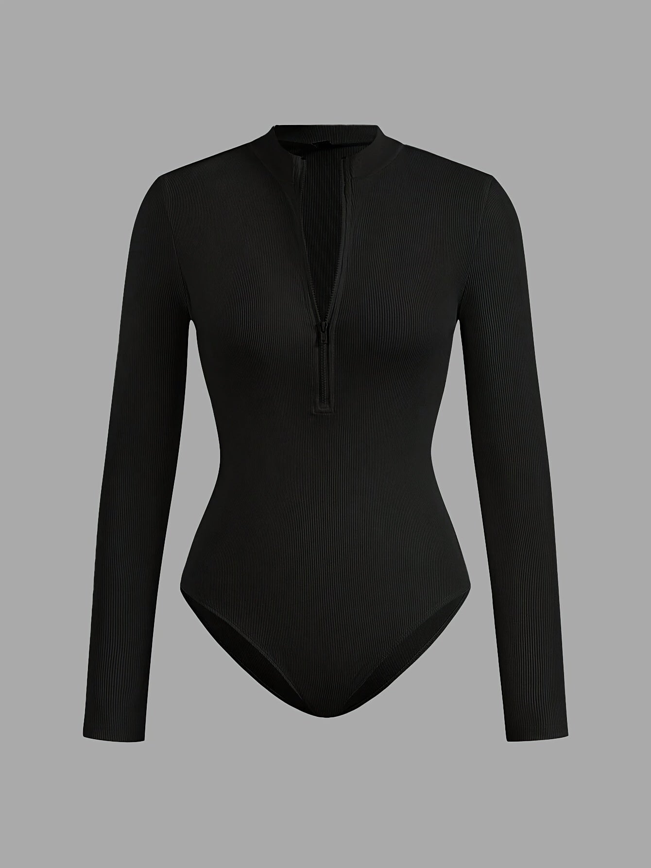 Ensemble 2 pièces – Bodysuits Slim Fit à Manches Longues, Col Montant zippé, Noir et Blanc