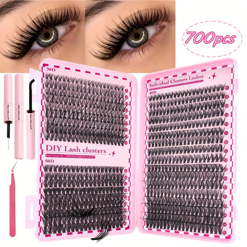 Kit d’Extensions de Cils en Paquets – C Curl, Cils Naturels Épais et Fluffy, Kit Complet avec Brosse à Cils, Colle et Scellant, Pince et Liquide, Longueurs 9-16 mm, Épaisseurs 30D/40D/50D, Parfait pour Usage Quotidien à la Maison
