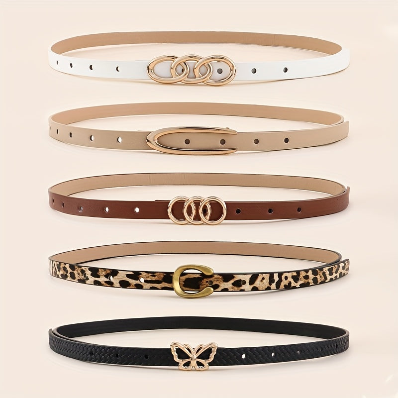 Lot de 5 ceintures fines pour femmes – Mode minimaliste, polyvalentes, ceintures stylées à imprimé léopard