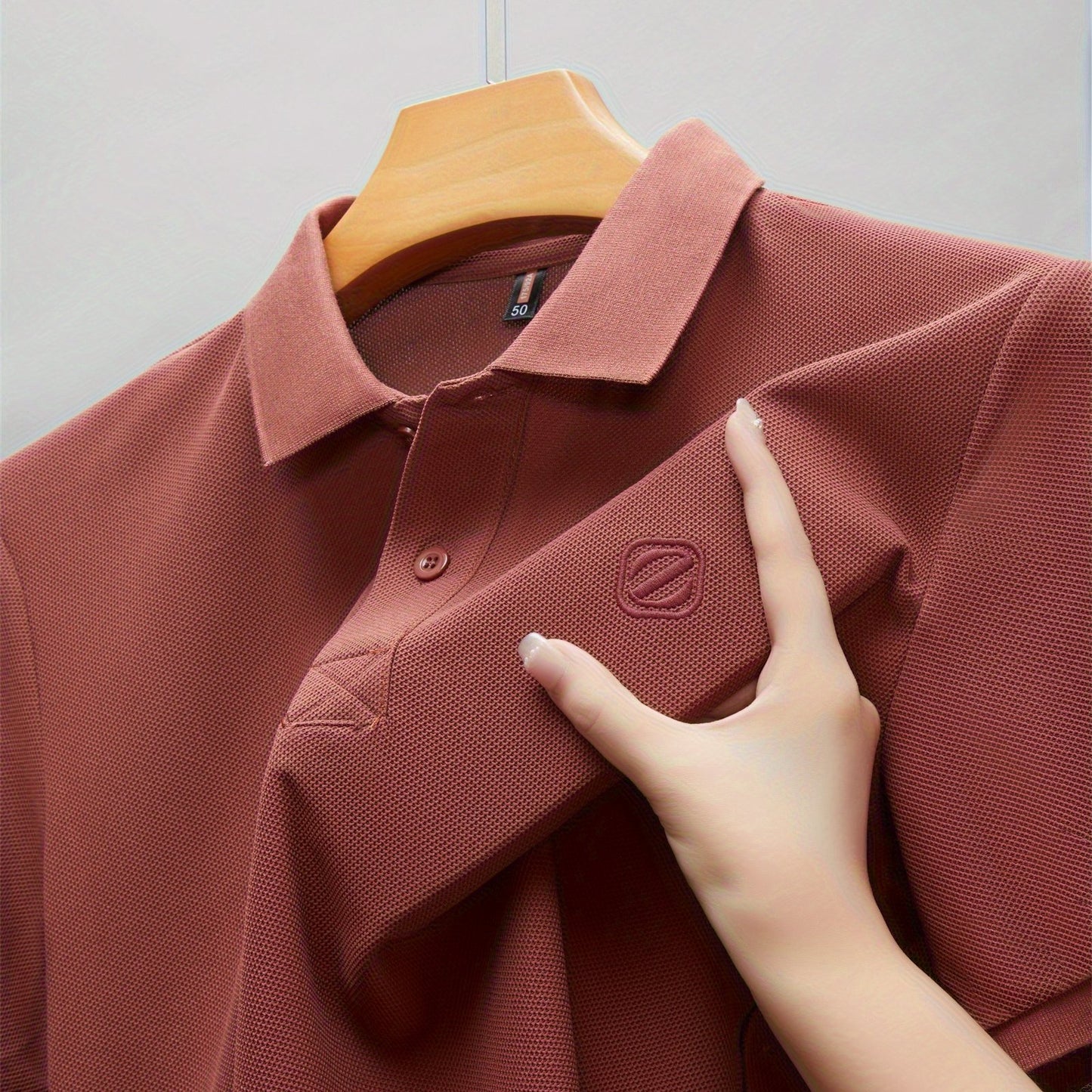 Men's Slim-Fit Short Sleeve Shirt - Breathable Black with White Collar & Logo, Classic Lapel Neck, Wrinkle-Resistant Fabric for Spring/Autumn, Versatile Casual & Semi-Formal Wear - Easy Care (Hand Wash/Dry Clean) - ZBZP25 Col