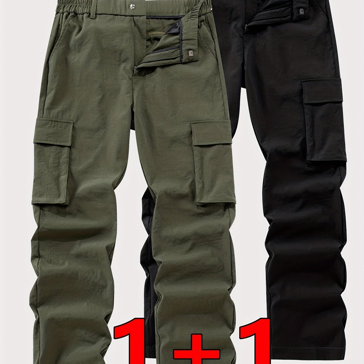 Pantalons cargo robustes pour homme (2 pièces) – multi-poches, style tactique outdoor, fermeture à boucle de ceinture, taille mi-haute, lavables en machine, idéals randonnée, camping, vélo, cadeau parfait (marron/noir)