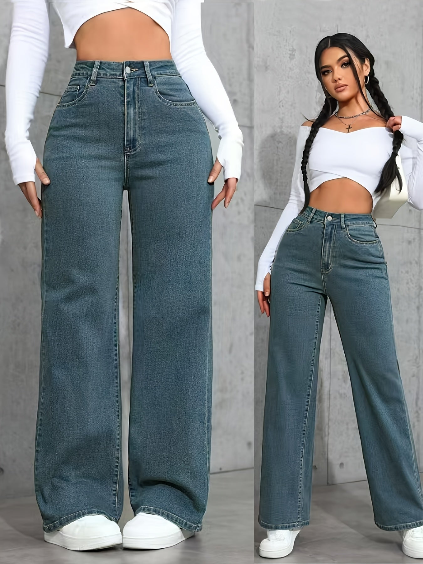 Pantalon Femme Taille Haute Bleu Jambe Droite Extensible Poches Confortable Style Décontracté 2025 Denim Rétro Résistant Slim Streetwear