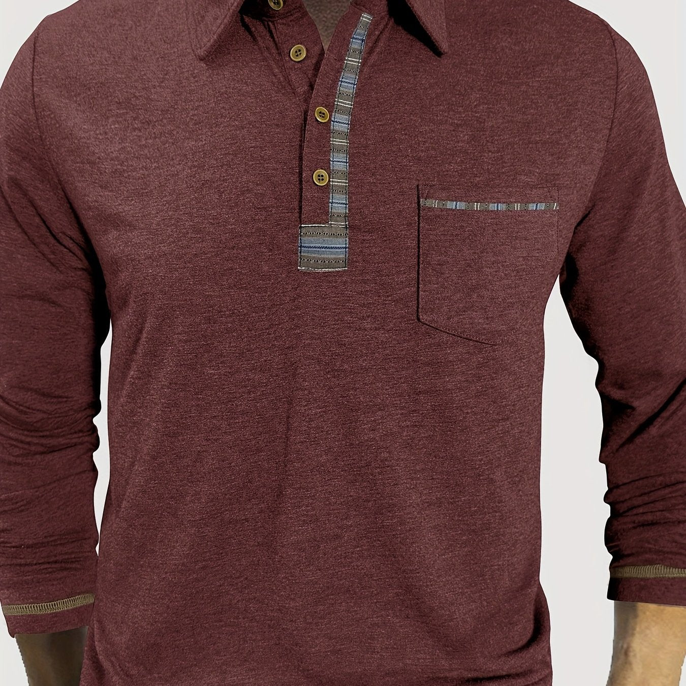 Plus Size Men's Retro Casual Shirt - Long Sleeve Button-Up with Color Block Detailing, Machine Washable Spring/Fall Top for Casual Attire, PLUS SIZE