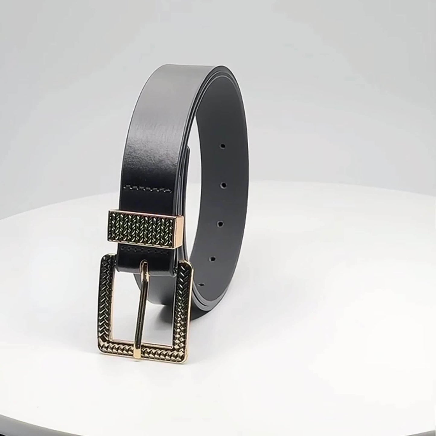 1 pc ceinture pour femmes – Boucle rétro dorée, ceinture en PU faite main, style luxe léger avec motif géométrique, polyvalente pour robes, jeans, tenues décontractées et formelles