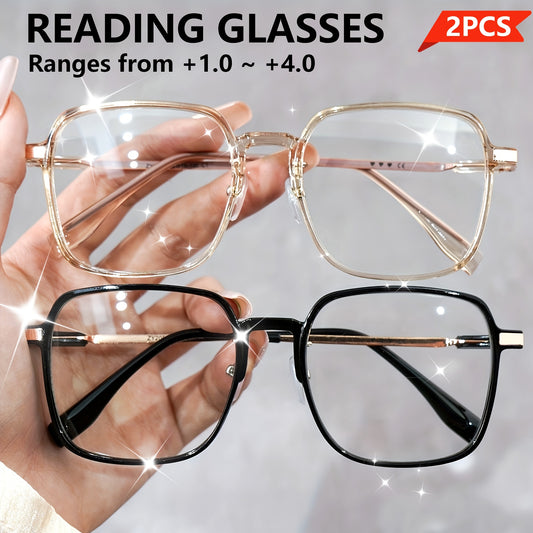 Lot de 2 Lunettes de Lecture Carrées Oversize – +1.0 à +4.0 pour Femmes et Hommes