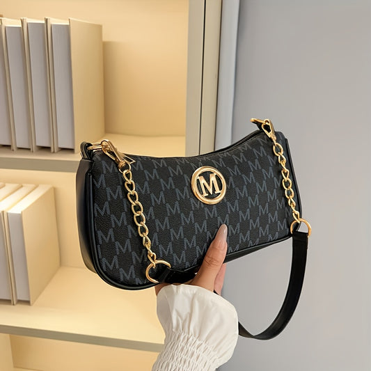 Sac Rétro Français Femme – Petit Sac Carré à Chaîne avec Imprimé Lettre et Logo M, Fermeture Éclair, Bandoulière, Idéal Quotidien, Sorties Décontractées et Voyage, Accessoire Mode Élégant
