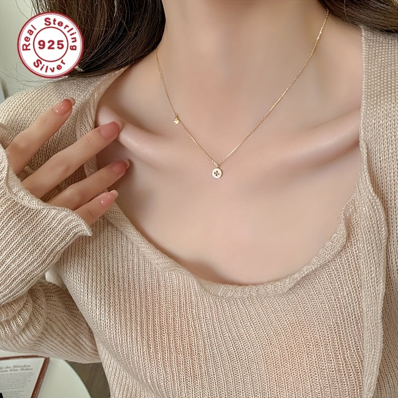 Collier Trèfle Porte-Bonheur Élégant pour Femmes – Chaîne en Argent Sterling S925 Plaquée Or 18K avec Pendentif Trèfle Sertie de Zirconium Synthétique Étincelant, Bijou Fin et Sophistiqué pour Teenager, Cadeau Parfait pour Petite Amie ou Meilleure Amie