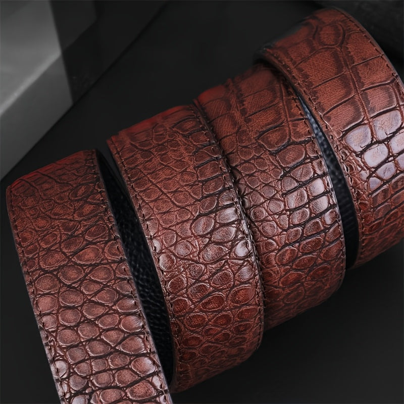 Ceinture Homme à Boucle Automatique en Cuir Synthétique – Motif Crocodile, Marron et Noir, Boucle en Alliage Doré, Style Élégant Décontracté et Professionnel, Parfaite pour Pantalons Habillés, Accessoire Formelle, Design Sophistiqué, Construction Durable