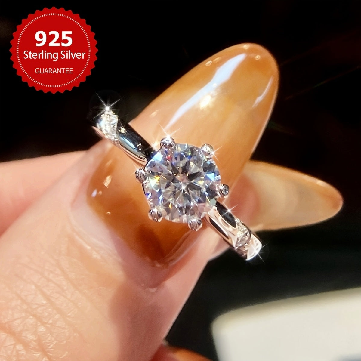 1pc Glamorous 1CT Moissanite Ring S925 Sterling Silvery Promise Wedding EngaSynthetic Gemstoneent Rings for Women Wedding Season Jewelry Anniversary Solitaire Ring Thanksgiving Valentine's Day Gift for Ladies Noble Luxury Bri