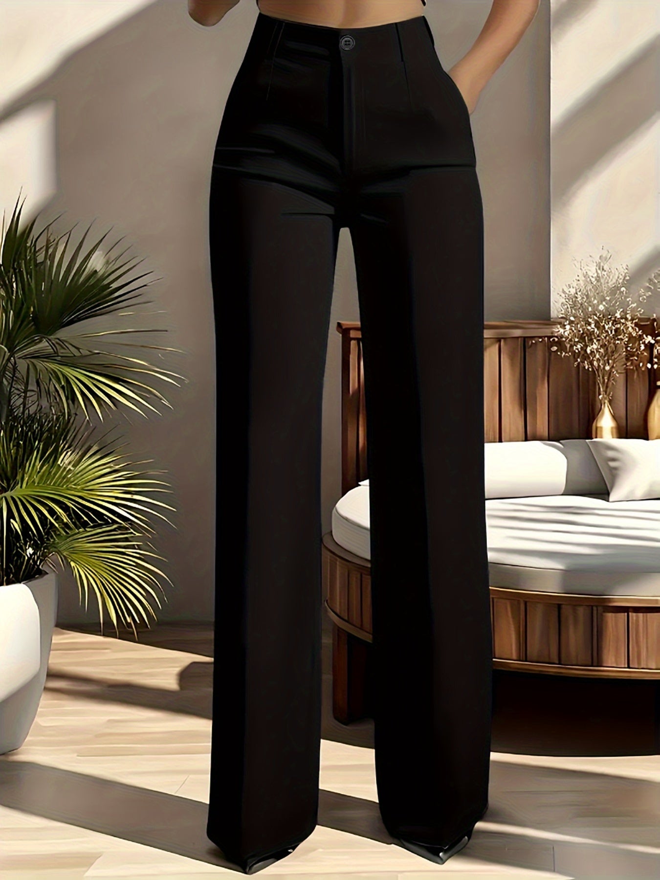 Pantalon Femme Élégant Légèrement Extensible – Slim Fit, Bureau et Décontracté, Tous Saisons, Avec Poches