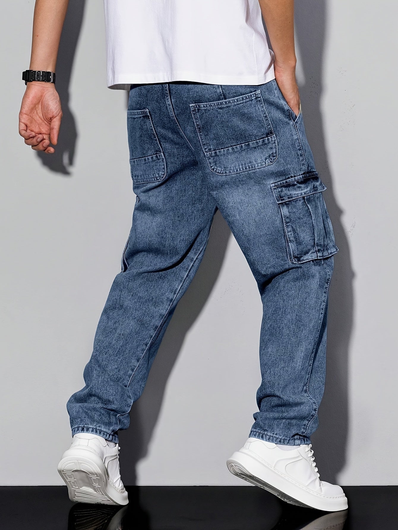 Pantalon de travail robuste pour homme – faux denim non extensible, multiples poches utilitaires, fermeture à boutons, taille mi-haute, idéal pour extérieur, construction, randonnée et usage quotidien