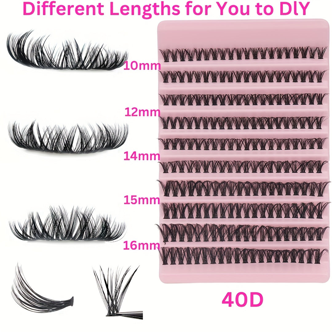Kit d'extensions de cils 200 pièces | Comprend 120 cils naturels confort de 8 à 16 mm, épaisseur 0,07 mm, courbure C/D, longueur 10 à 18 mm, styles poupée et yeux, réutilisables pour débutantes