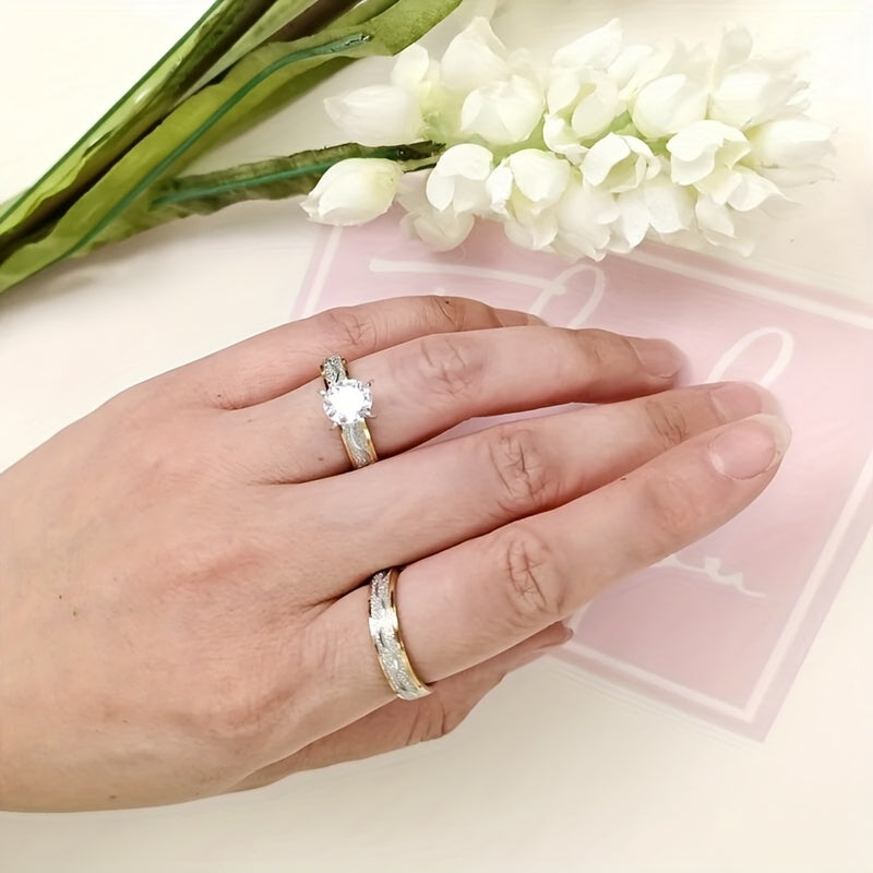 Stylish Golden Pearl Sand Couple Ring for Men and Women