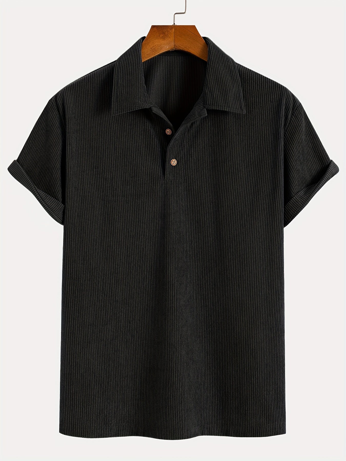 Men's Fashion Stretch Corduroy Shirt, Light Beige-Friendly Breathable Fabric with Turn- Collar and 4/1 Button Half Placket for Casual Streetwear Summer New Arrival in Military Green