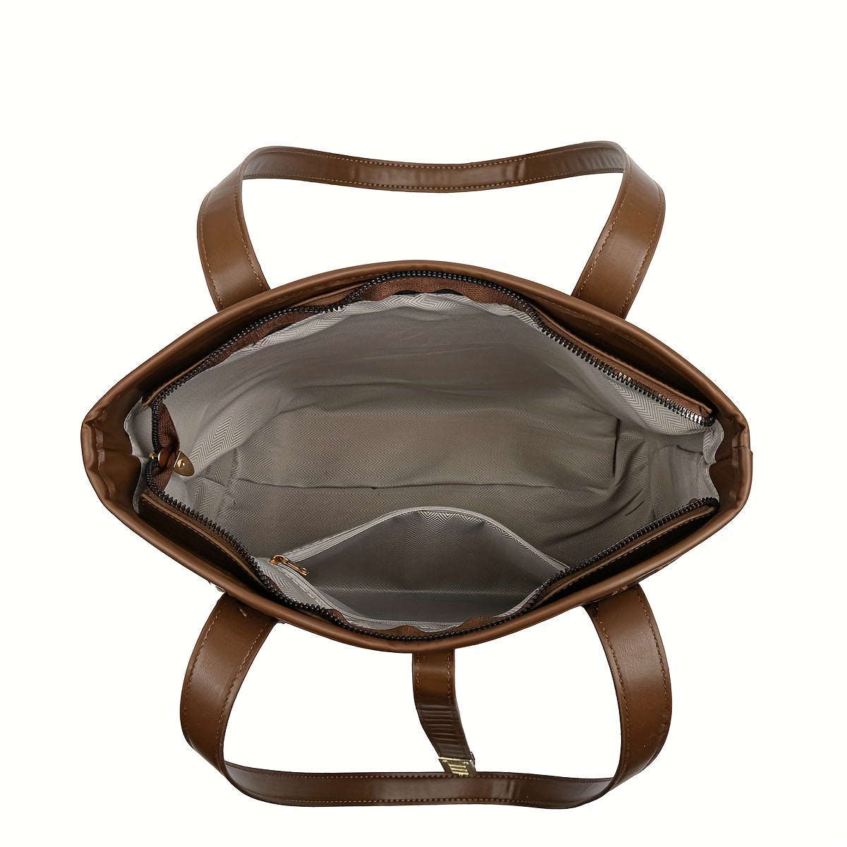 Sac cabas grande capacité pour femme – Café et gris, ferrures dorées, fermeture éclair, anses solides, bandoulière détachable, élégant pour travail et voyage